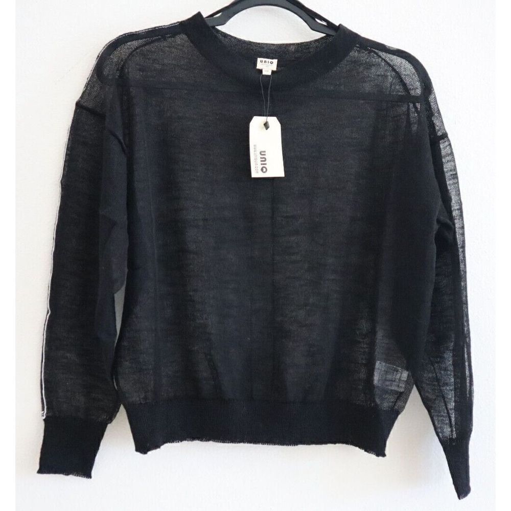UNIQ SW-70617 Women's Sz Small/Medium Black Sheer Long Sleeve Sweater